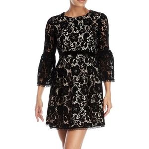Eliza J Black Velvet Texture Lace Belted Cocktail Dress Size 4P NWT ej7p6897